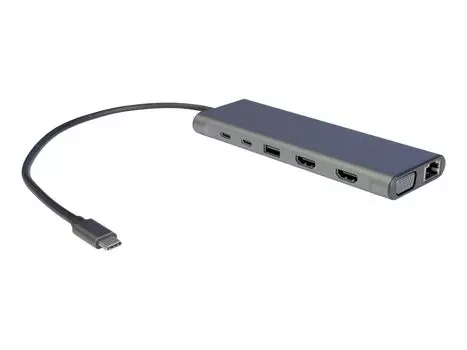 Адаптер USB TypeC - Multi Dock Hub HDMIx2 - (функция распределения)/VGA/USB3.1x3/USB2.0x2/USB-C 480 Мбит/с/micro/SD-карта/LAN/PD100W