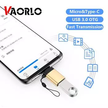 Адаптер VAORLO Mini OTG для Micro и Type-C USB 3,0, высокоскоростная передача данных для Samsung Xiaomi Android, разъем для мыши с приводом данных Micro Plug чёрный