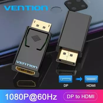 Адаптер Vention Display to HDMI Displayport DP Male-HDMI Разъем адаптера 1080P, совместимый с настольным ноутбуком, ПК, монитором, проектором HDTV DP to HDMI Adapter чёрный