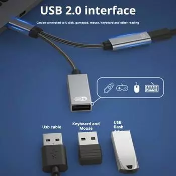 Адаптер Yousheng USB C - USB OTG с быстрой зарядкой PD 60 Вт 2-в-1 Type C - Female USB 3.0 Splitter для iPhone серый