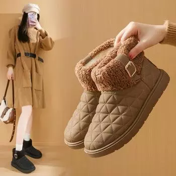 Добавить Кашемировые высокие хлопковые сапоги женские зимние 2024 новые студенческие корейские версии теплой повседневной хлопковой обуви 35 бежевый