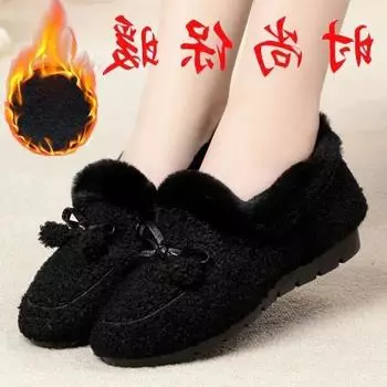 Add flat-bottomed fluff to keep warm in autumn and winter, non-slip, women s fluff one-pedal cotton shoes, lazy Doudou shoes, low-top student Korean 40