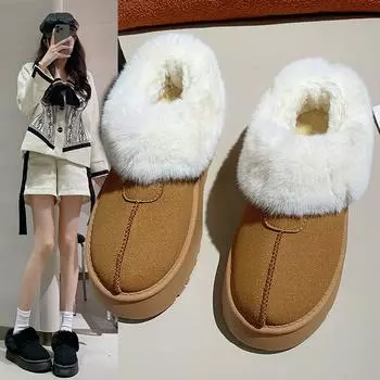 Add Fleece Boots Female 2024 Winter New Student Korean Version Warm Casual Thick Sole Increase Half Drag Cotton Shoes 35