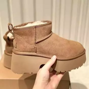 Add Fleece Thick Soled Boots Women 2024 New Thick Soled Northeast Big Outside Wear Waterproof Bread Boots 35 малиновый