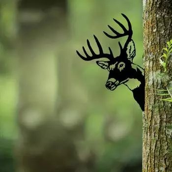 Добавьте деревенского очарования в свой сад с помощью настенного искусства в виде силуэта оленя из железа — идеально подходит для садовой вечеринки и декора на открытом воздухе чёрный