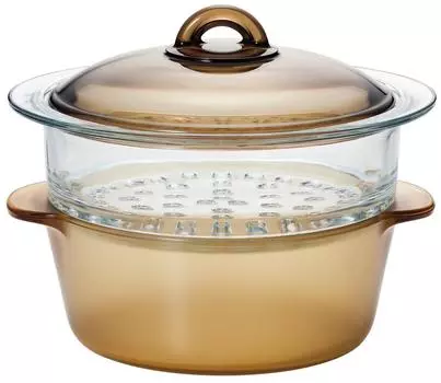 Adelia Pot Glass Pot Steamer Cerabakefire Cocotte Steamer Amber for open 2.1L [Non-stick/Suitable flame/microwave/oven/Ceramic coating] K-9470 янтарь