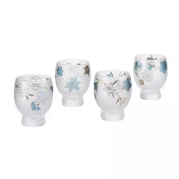 Adelia Sake Glass Blue Four Seasons Set Cherry Autumn 145 мл Nippon Made in Japan Present in Cosmetic Box Gift For Birthday Gift 4-Children (синий
