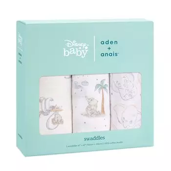 aden anais Aiden and Anais Swaddle Dumbo Set of 3 120 x 120cm Disney Design Muslin Cotton Swaddle Newborn SWADABDASWC30004DIJ +