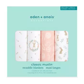 aden anais essentials и anai original подарок ребенку подарок ребенку пеленки набор из 4 ночных пеленок для новорожденных профилактика плача смущенные кролики пеленки КОРОБКА ESWC40023 +