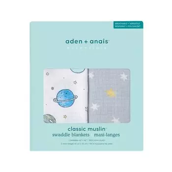 aden anais essentials и anai японский подлинный космический кадет ESWC20015W 112 x 112 см муслиновый хлопок пеленки набор из 2 пеленок для новорожденных марлевый подарок для ребенка