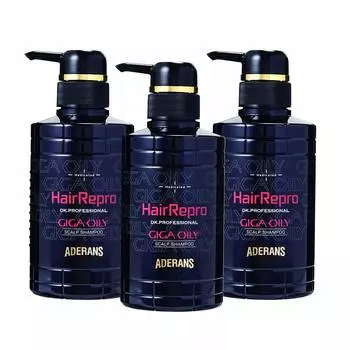 Aderans Hair Repro Лечебный шампунь для кожи головы Giga Oily set 370 мл Для жирной кожи Для мужчин Жирная кожа головы Удаление грязи Перхоть Зуд Аминокислоты Упругость волос