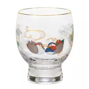 ADERIA 6839 Premium Nippon Taste, Auspicious Flowers, Birds and Iris, Japanese Sake Glass, Capacity 5.1 fl oz (145 ml), Made in Japan, Comes in a Cosm
