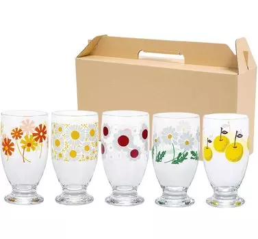 ADERIA Adelia Ретро стеклянный стакан с подставкой 335 мл 5 узоров ассорти Специальная подарочная коробка, сделано в Японии [Стекло / / набор]
