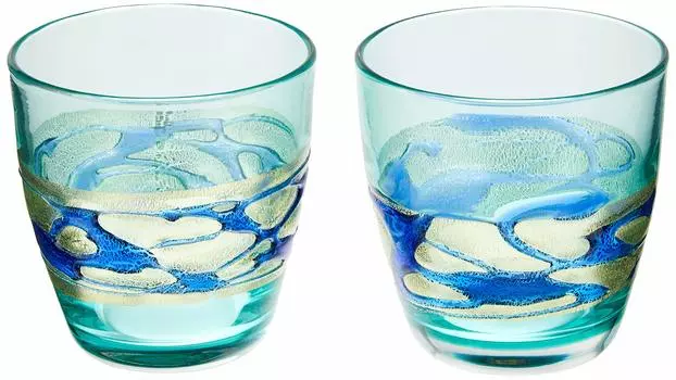 ADERIA ADERIA Tsugaru Vidro Kinsai Heki Ruri Rocks Glass Pair Set 330ml Made in Japan Cosmetic Box Whiskey Stylish Light Shochu Whiskey Glass Gift