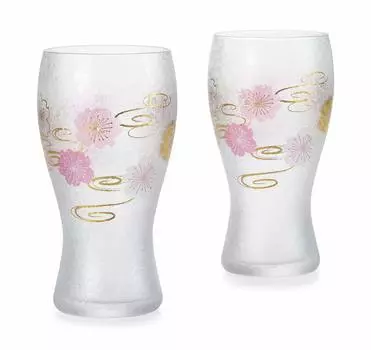 ADERIA Premium Nippon Taste Cherry Water Ripple Beer Glasses 380ml Pair Made in Japan Cosmetic Box Marriage Day Day Gift Present Birthday Women
