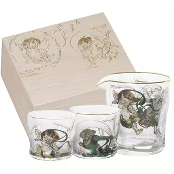 ADERIA Premium Nippon Taste Fujin Raijin Sake Single Made in Cosmetic Cold Sake Gift for Newshel Anniversary Gift S6307 Set, Cup, Japan, Box,