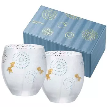 ADERIA Premium Nippon Taste Goldfish Fireworks Rock Glass 345ml Pair Set Made in Japan Cosmetic Box Whiskey Stylish Gift Women Day Tableware Day