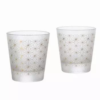 ADERIA Rock Glass Pair Set Japanese Komon Hemp Leaf 210ml Nippon the Made in Japan Cosmetic Box Birthday Gift Present [Premium Taste/Old Glass/On