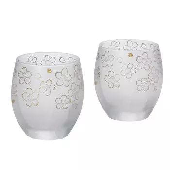 ADERIA Rock Glass Premium Cherry Blossom Old Pair Set 345ml 2 Pieces Made in Japan Cosmetic Box Whiskey Shochu Stylish Gift Women Day Tableware Day