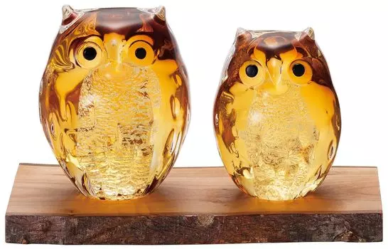 ADERIA Tsugaru Vidro Украшение для родителей и детей Сова Янтарь Золото Сделано в Японии Косметическая коробка Украшение для интерьера Милая птица Подарок на новоселье Выход на пенсию янтарь
