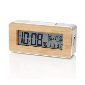ADESSO Alarm Clock Radio Digital Bamboo Radio Clock Backlight with Snooze Function Brown T-01