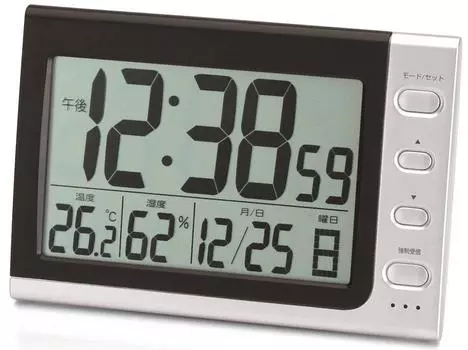 ADESSO Table Clock Radio Silver Digital Radio Clock Temperature Humidity Day of the Week Date Display NA-816