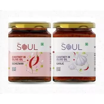ADF Soul Soul Combo Pack из 2 приправ Schezwan Chutney 265 г и Garlic Chutney 275 г - Сделано на оливковом масле для придания остроты любому блюду
