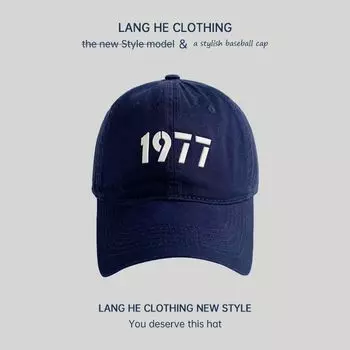 Adhesive 1977 Baseball Cap Women s Washed Soft Top Casual Easiest for Match Male Baseball Cap Summer Outing Sun Protection Hat 1977 navy blue Adjustable