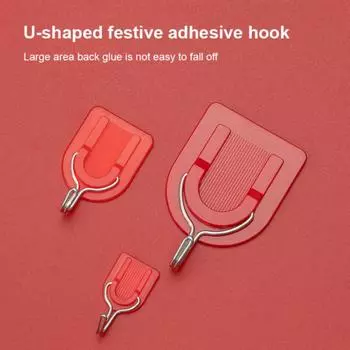 Adhesive Hook Bracket Holders Plastic Strong Kitchen Bathroom U-shaped Wall Hook J-type Red Hooks J-shaped For Bathroom