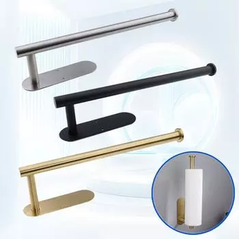 Adhesive Paper Holder Brushed Gold 304 Stainless Steel Black WC Paper Towel Roll Holder Bathroom Kitchen Tissue Shelf Free Nail
