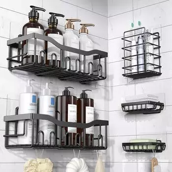 Adhesive Shower Caddy Rustproof Stainless Steel Bath Organizers With Large Capacity No Drilling Shelves for Bathroom Storage