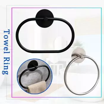 Adhesive Towel Ring 304 Stainless Steel Oval Wall Mounted Matte Black Sliver Kitchen Bathroom Towel Holder Ring Shelf 3M Sticker