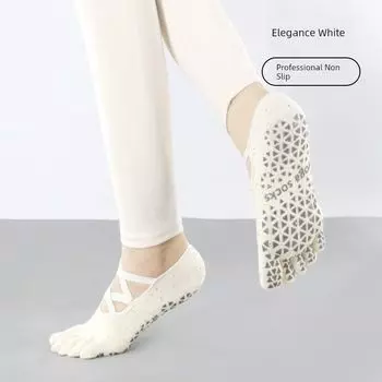 Adiar Yoga Socks Non Slip Professional Female Toe Socks Pilates Socks Summer Indoor Sports Fitness Room Socks Elegance White