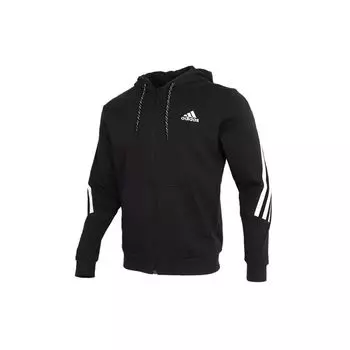 Adidas 3-полосная лента с молнией во всю длину вязаная беговая тренировочная куртка с капюшоном Мужская верхняя одежда черный GM6895 M