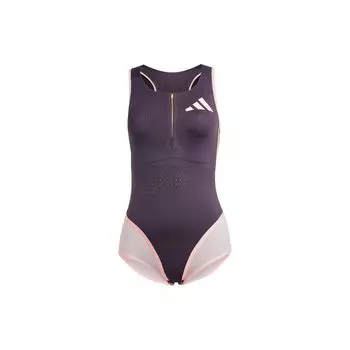 Adidas Купальник Adizero с коротким рукавом для бега с цветными блоками, женский боди, черный, фиолетовый IN1204 XL