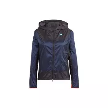 Adidas Куртка для бега Adizero с принтом букв и цветными блоками, ветрозащитная куртка с капюшоном, женская куртка Legendary-Ink-Blue IM4165 XL