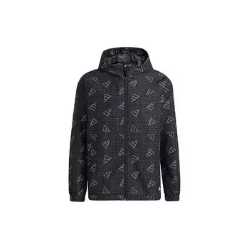 Adidas All-Over Print Свободная спортивная куртка с капюшоном Мужская верхняя одежда Черный GP1825