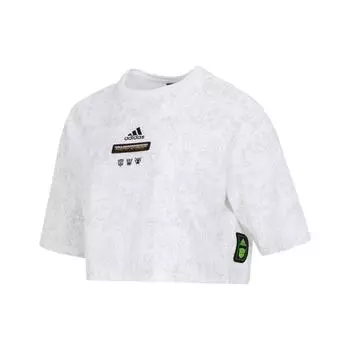 Adidas Allover Print Logo Print Короткая спортивная футболка Женские топы Белые IK3475 L