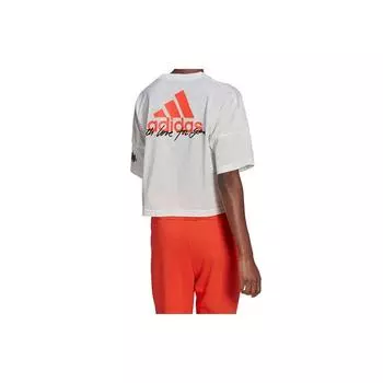 Adidas Alphabet Logo Print Укороченная футболка с круглым вырезом и короткими рукавами Женские топы Белые H67199 L