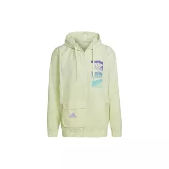 Adidas Alphabet Logo ветровка с длинным рукавом и капюшоном, мужская верхняя одежда, зеленая HE4304 XL