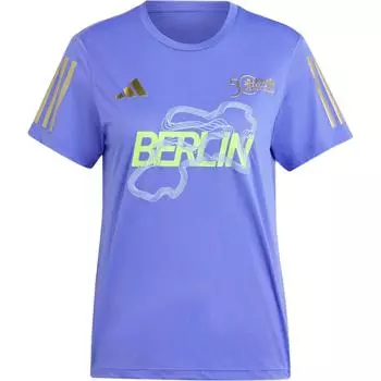 Adidas BMW Berlin Marathon 2024 Series Модная удобная футболка с коротким рукавом для женщин, топы кобальтово-синего цвета JJ4258 XS