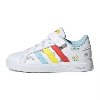 Adidas Большой корт и верхний ремень Cloud White Bliest Orange Impact Yellow (GS) Детские кроссовки GY2457 35