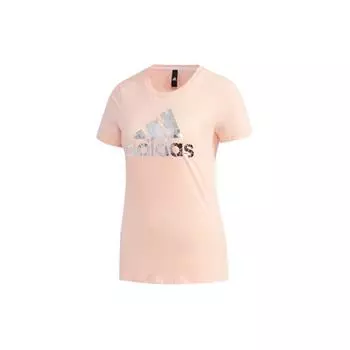Adidas Большой логотип с принтом, однотонная футболка с короткими рукавами, женские топы, туманно-кораллово-розовый, FM9293 S