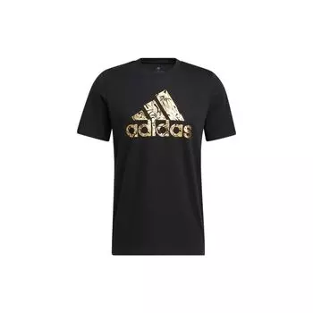 Adidas Большой логотип с принтом повседневная футболка с круглым вырезом Мужские топы Черный HK9157 M