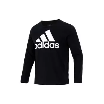 Adidas Большой логотип с принтом Свободная спортивная футболка с длинными рукавами Мужские топы Черный GV5274 XXXL