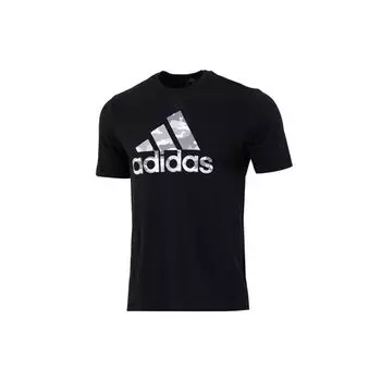 Adidas Camo Logo Print Спортивная футболка с круглым вырезом Мужские топы Черные HE2370