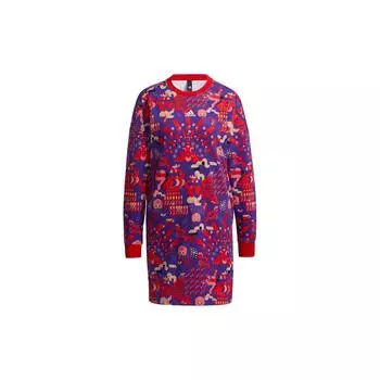 Adidas Cny Sw Ds Aop Весенний фестиваль серии Спортивный повседневный принтованный узор Круглый вырез средней длины Толстовка женская толстовка малиновый GT4477 S