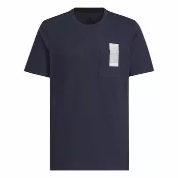 Adidas Футболка унисекс с круглым вырезом и коротким рукавом, повседневная, карманная, топы Legend-Ink-Blue White JI9082 2XS