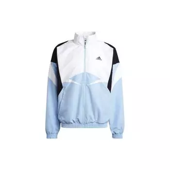 Adidas цветной блок логотип принт молния ретро спортивная куртка стойка воротник мужская куртка белый IC3695 XL