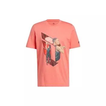 Adidas Dame мультяшный баскетбольный персонаж спортивная дышащая футболка с круглым вырезом с короткими рукавами мужские топы розовые HS4323 M